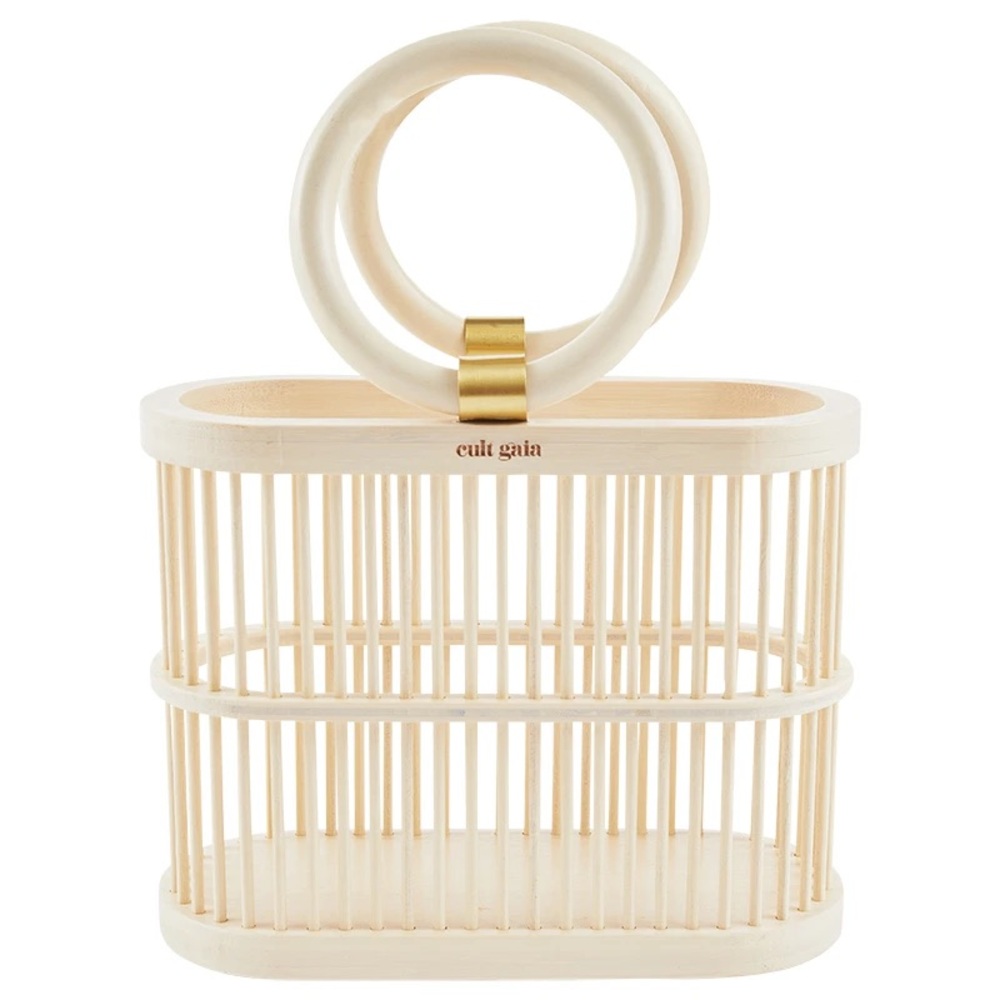 CULT GAIA ✨VERY RARE✨ J’ADORE COCO MINI TOTE ASH IVORY BAMBOO W/GOLD DETAILS New